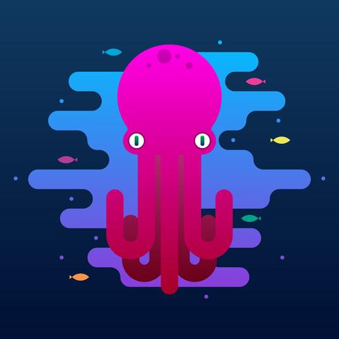 Ilustración de Vector de dibujos animados lindo pulpo