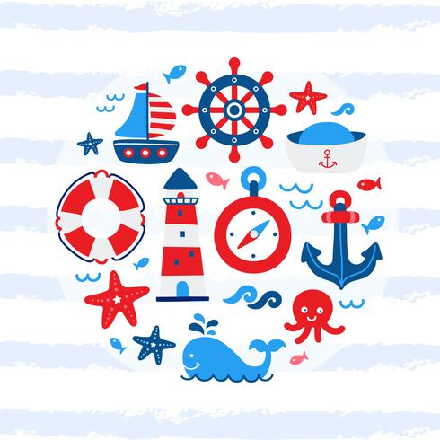 Cute Nautical Cartoon Elements vector