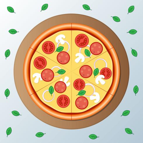 Pizza, pepperoni, con, rebanada, ilustración vector