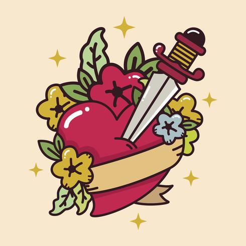 Heart Tattoo With Sword Vector