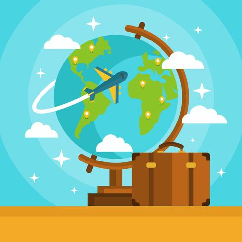 Globe With Airplane and Suitcase Vector 227051 Vector Art at Vecteezy