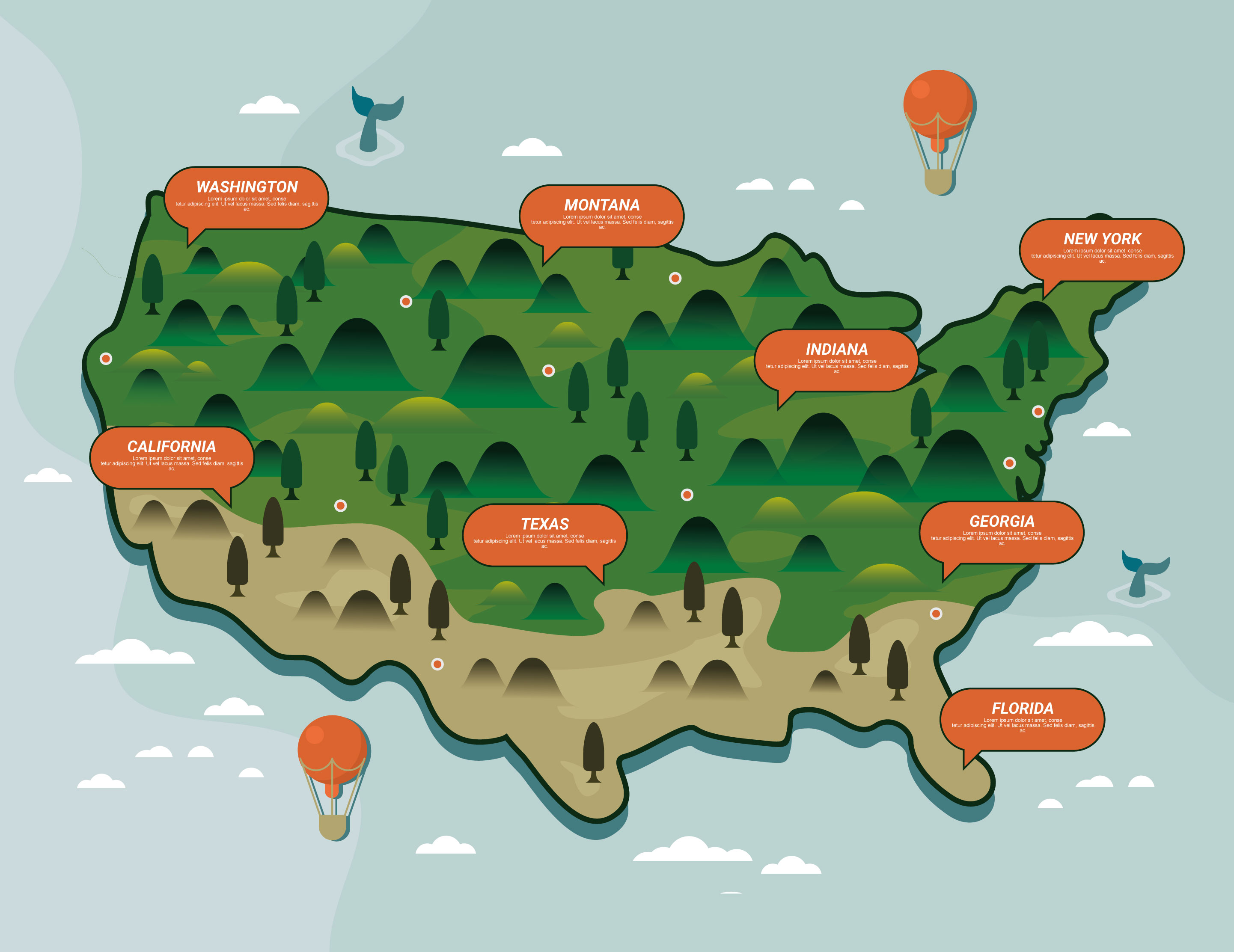 United States Landmark Map Vector - United States Landmark Map Vector