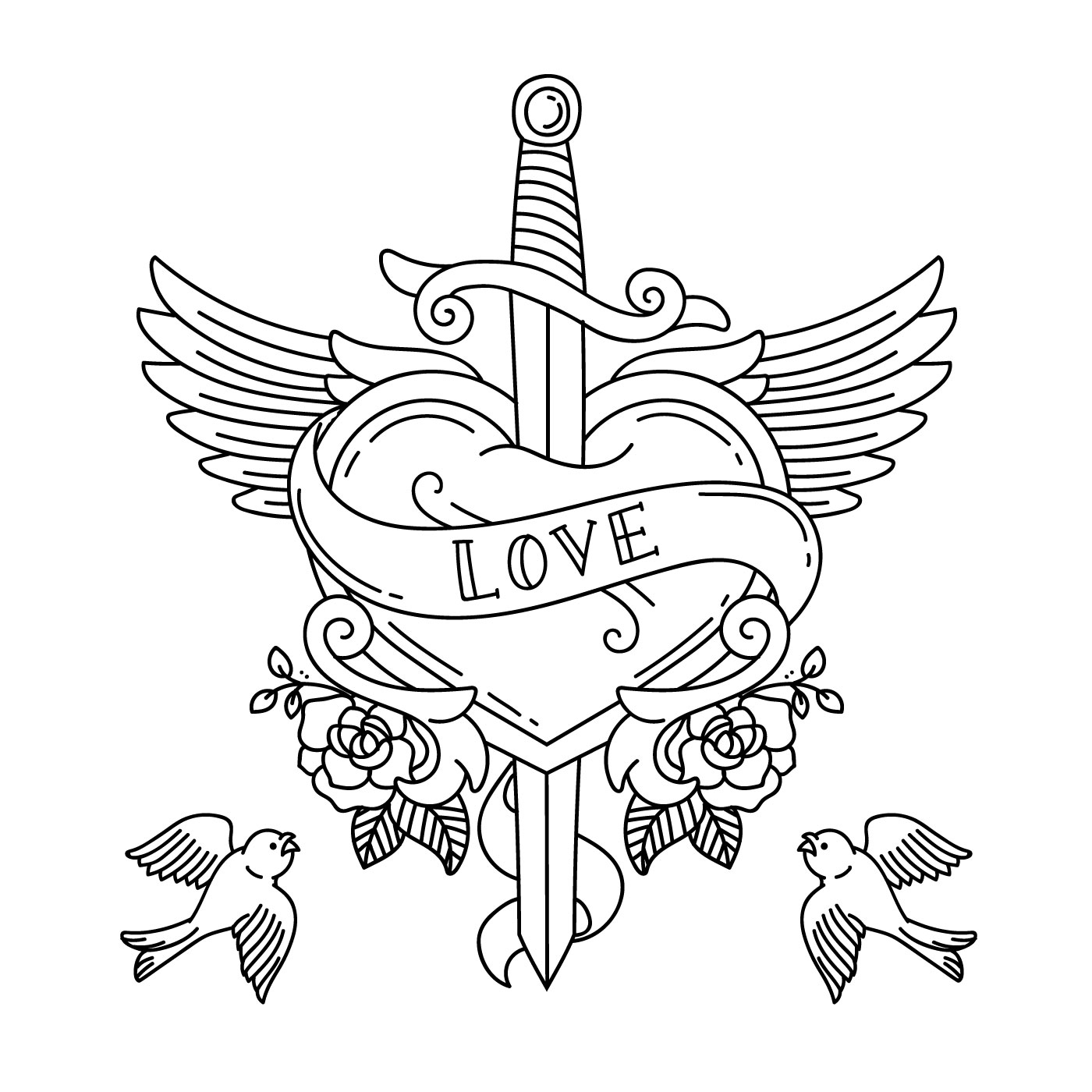 Heart Tattoo With Wings And Knife - Download Free Vectors ...
