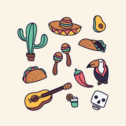 Mexico Doodled Elements vector