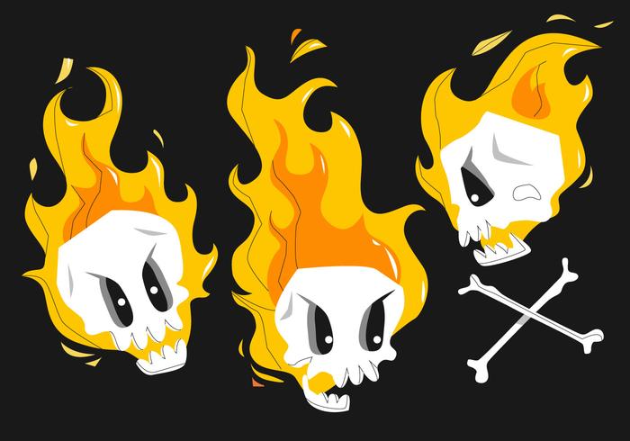 Funny Cartoon Flaming Skull Character Pose Vector Illustration