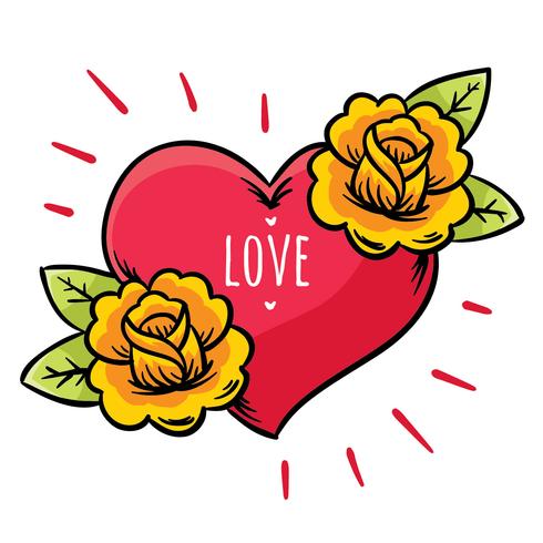 Corazón y flores tatuaje Vector