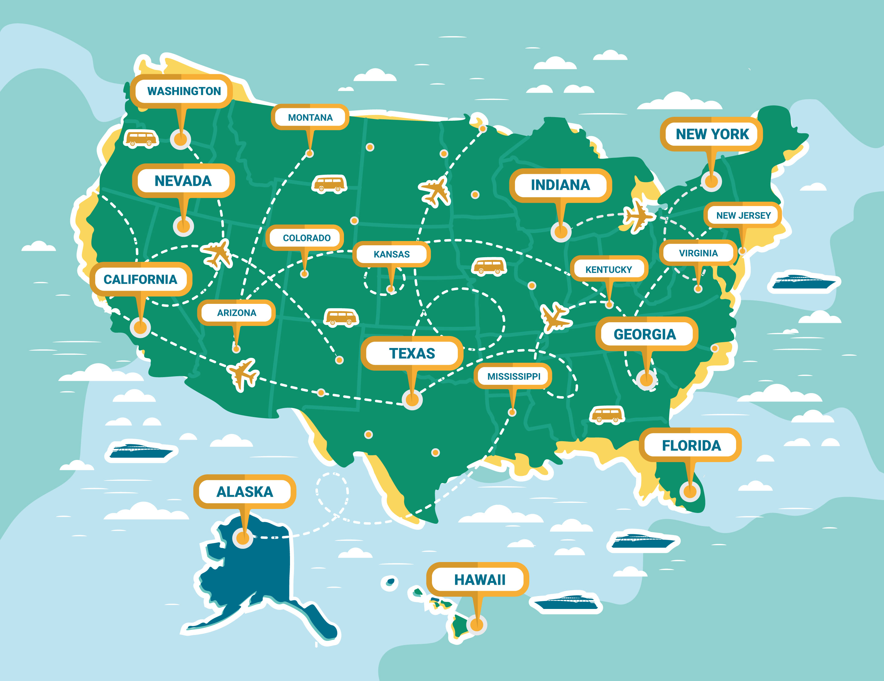 United States Map With Landmarks