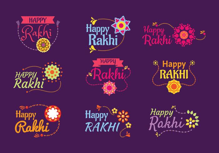 Conjunto de emblema Happy Raksha Bandhan o Happy Rakhi Indian Holiday vector