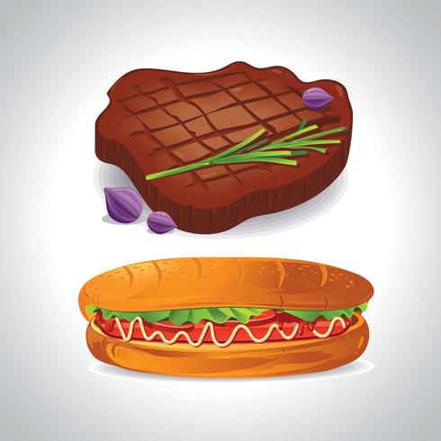 Fast Food Hot-dog and Steak vector