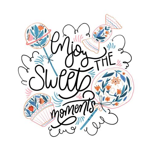 Watercolor Sweet, Candies And Cupcake With Lettering vector