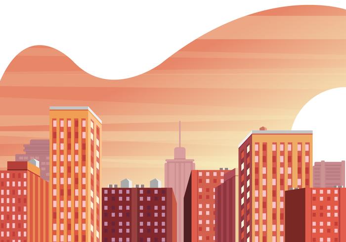 Ilustración de Vector de atardecer de paisaje urbano