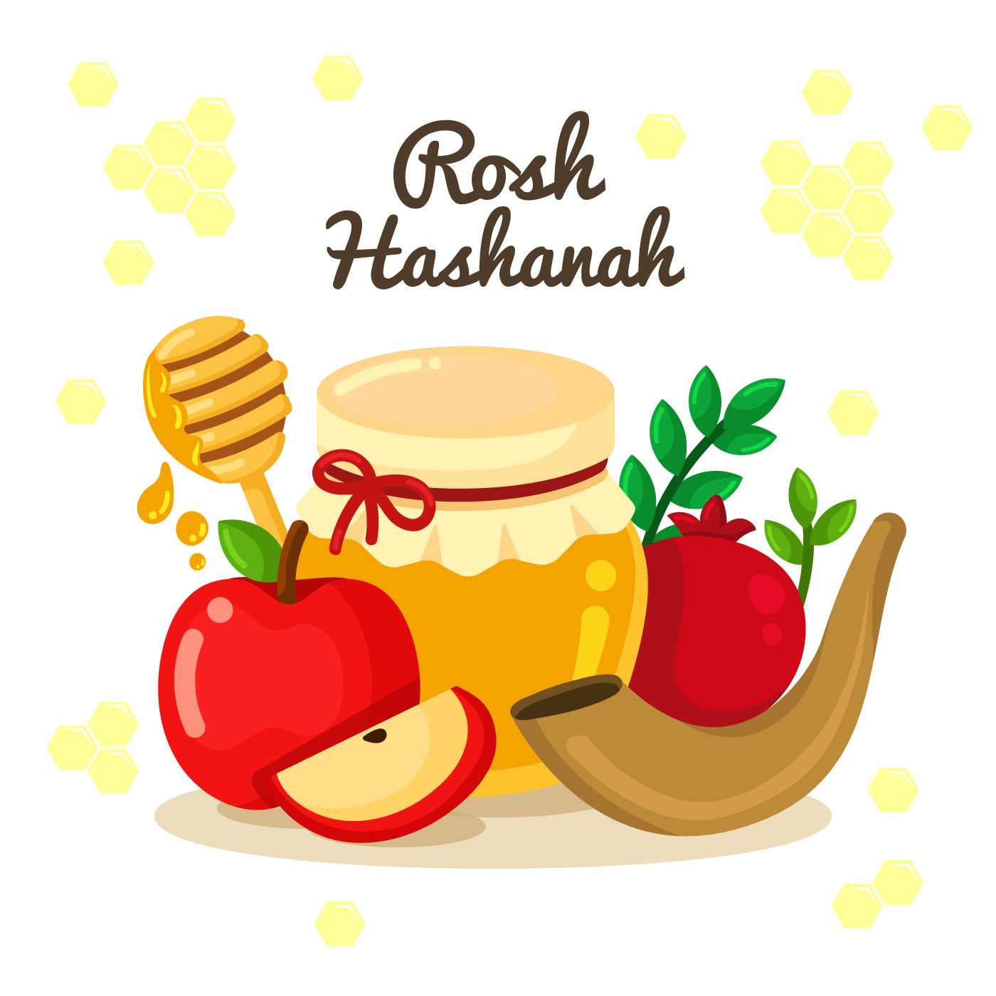 Rosh Hashanah Jewish New Year Elements Design 