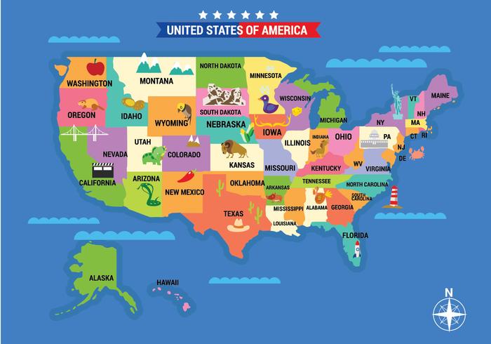 Illustrated map of USA with Detailed vector