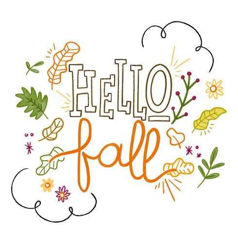 Lettering About Autumn With Leaves, Flowers And Branches Around vector