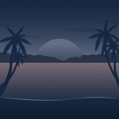 Night Time Beach Vector Illustration