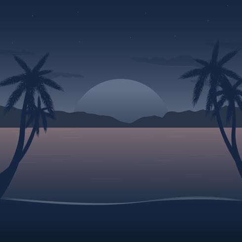 Ilustración de Vector de playa de noche