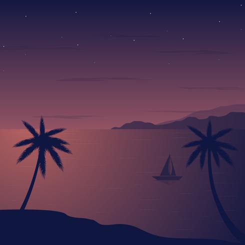 Night Time Beach Vector Illustration