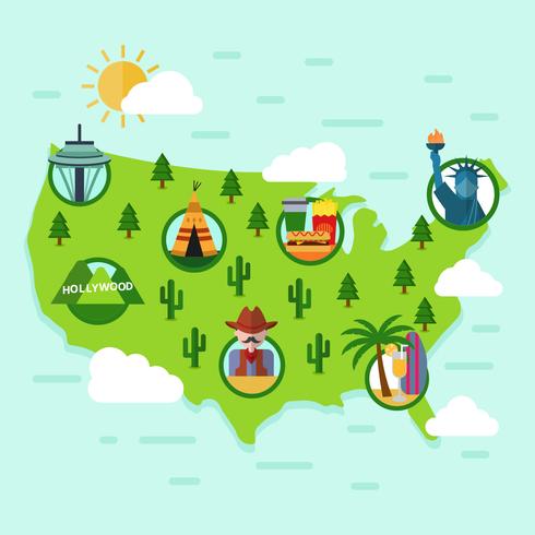 Flat United States Landmark Map Vector