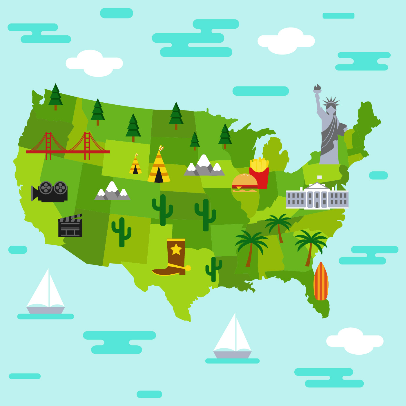 United States Landmark Map Vector Background 227949 Vector Art at Vecteezy