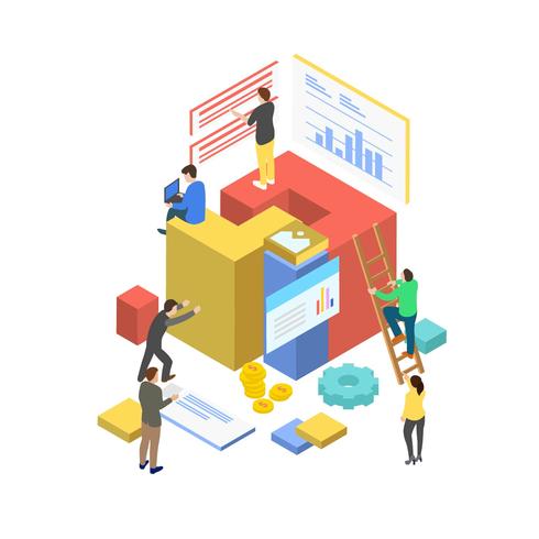 Business Management Teamwork With Isometric Style Vector Illustration