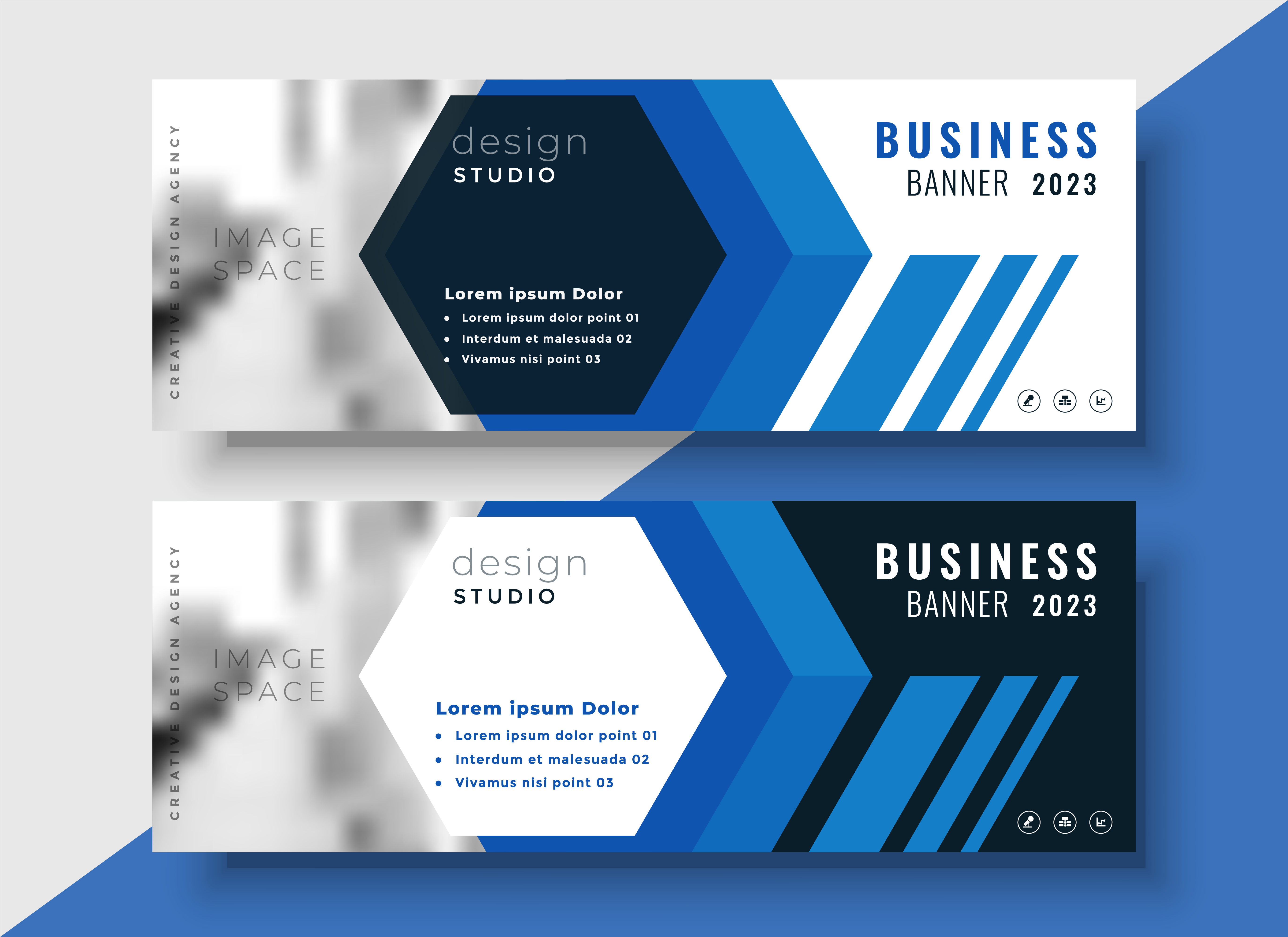 geometric blue business  banners  set with image space 