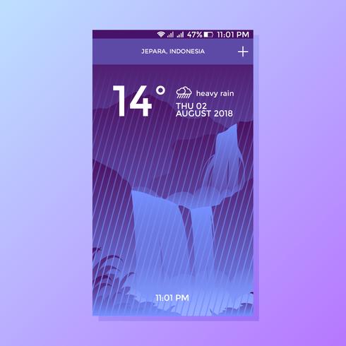 Heavy Rain Weather App Screen Vector