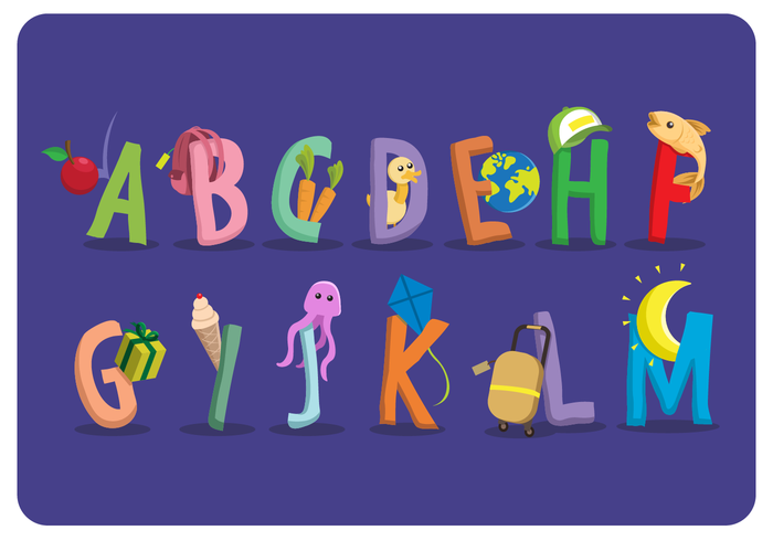 Flat Style School Themed Alphabet vector