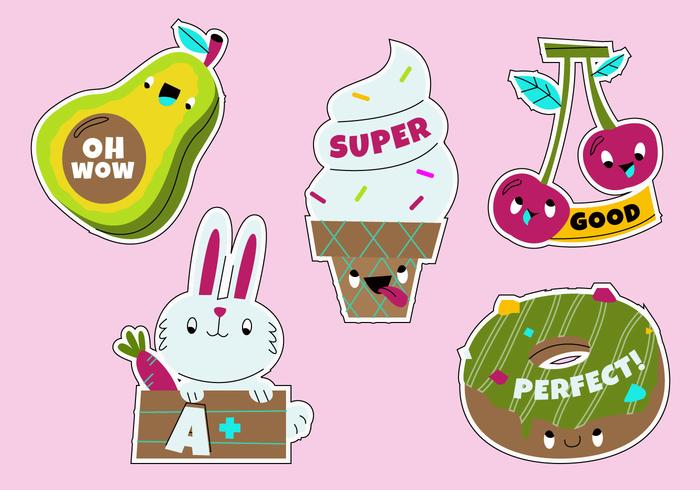 Funny Cartoon Teacher's Reward Sticker Set vector Illustration