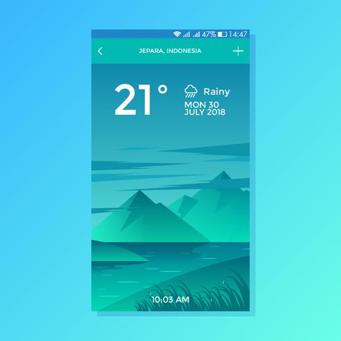 Rainy Lake Background Weather App Vector de diseño de pantalla