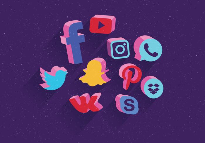 Los iconos de redes sociales establecen Vector 3D