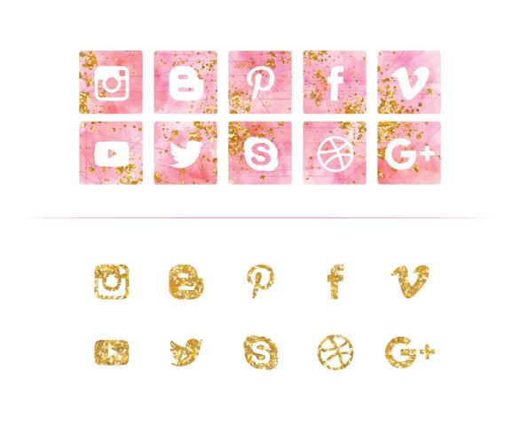 Vector Watercolor and Glitter Social Media Icon Set