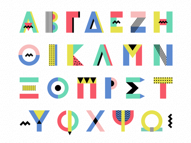 Memphis Style Greek Alphabet Vector Set