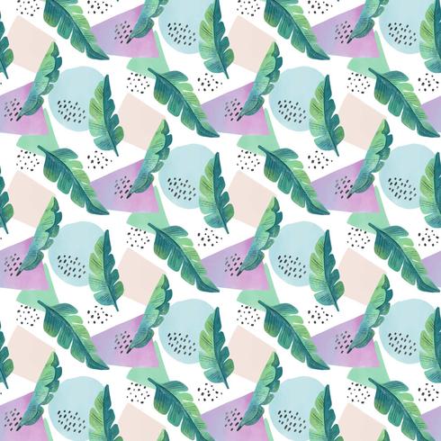 Tropical Pattern With Leaves And Colorful Shapes Download