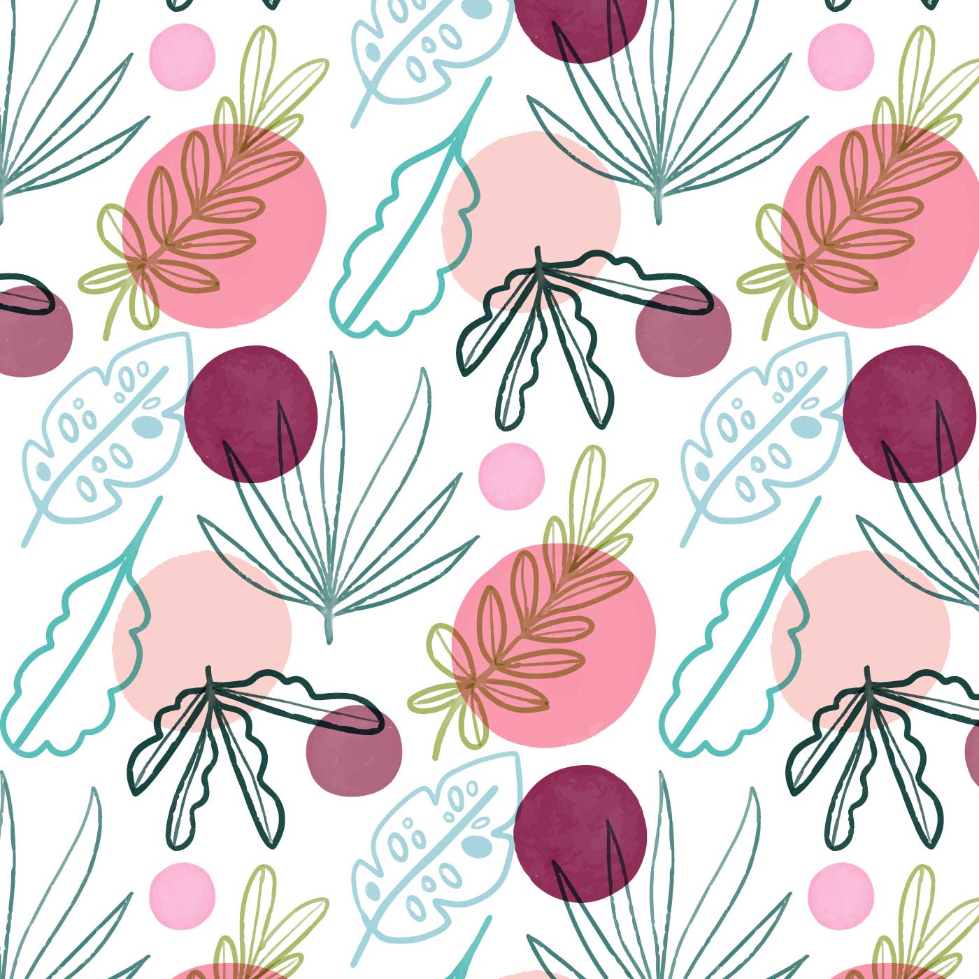 Download Girly Pattern With Leaves And Shapes - Download Free ...