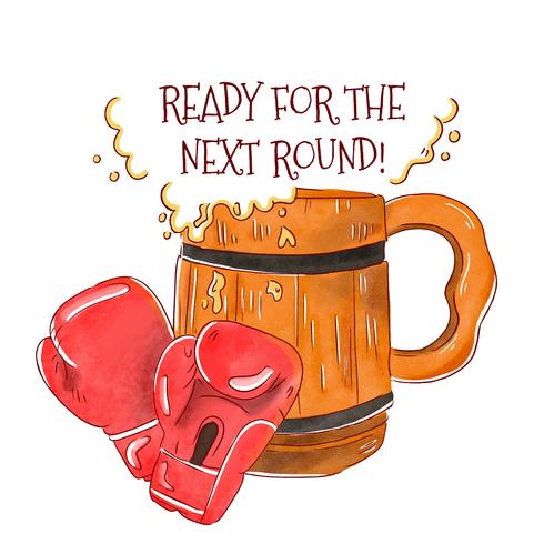 Red Boxing Gloves With Beer Barrel To International Beer Day vector