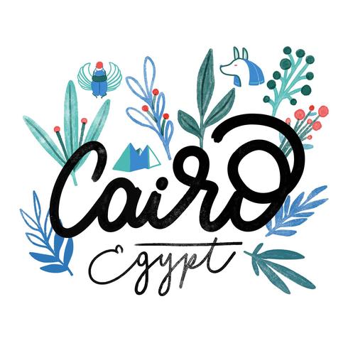 Acuarela Letras Cairo Egipto con hojas vector