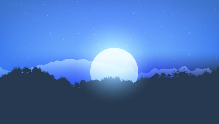 Moonlight tree landscape vector