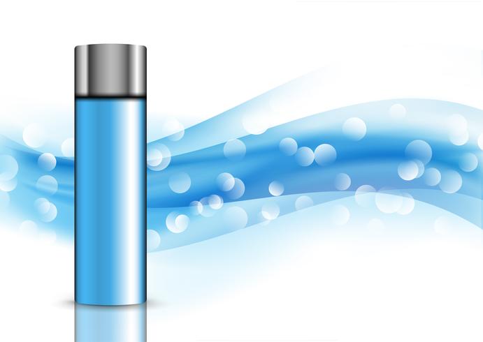 Cosmetic bottle on abstract waves background vector