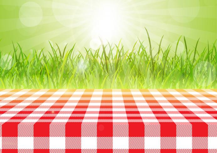 Red and white tablecloth against a defocussed background 0407 vector