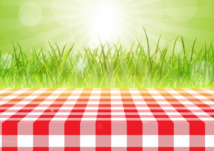 Red and white tablecloth against a defocussed background 0407 vector