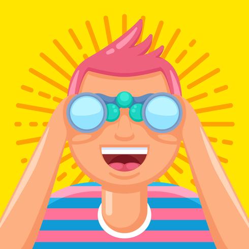 Unique Person Looking In Binoculars Vectors