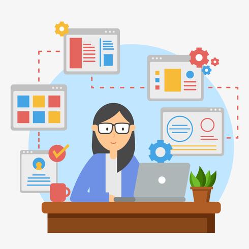 Mujer Web Developer Vector Illustration