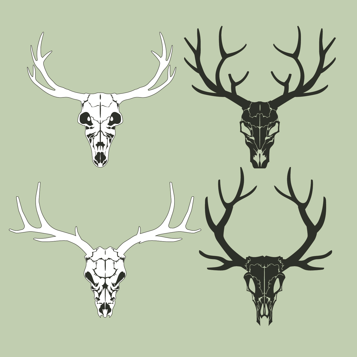 Download Set of a deer skull silhouette - Download Free Vectors ...