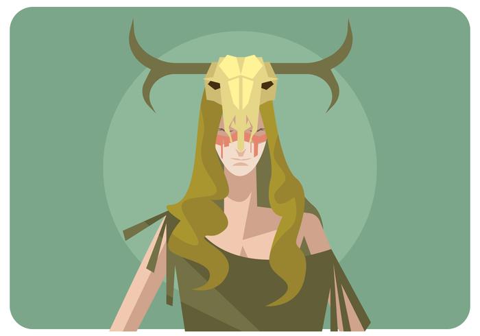 A Girl With Deer Skull Vector