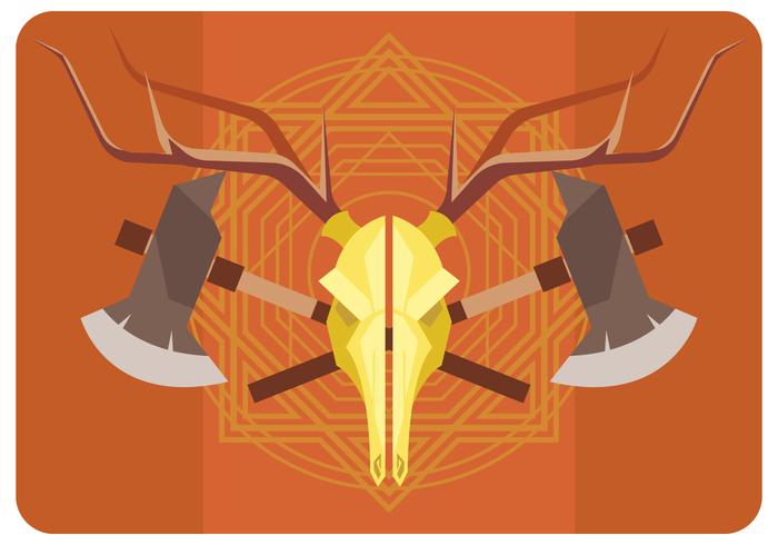 Deer Skull and Axes Vector