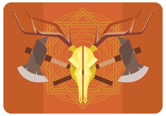 Deer Skull and Axes Vector