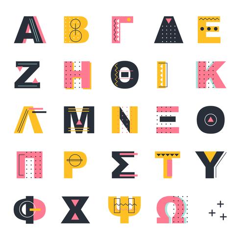 Alfabeto Griego de Memphis Style vector