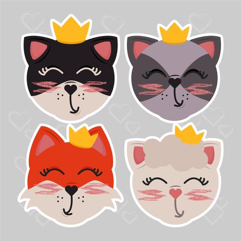 Vector Cute Animals with Crowns