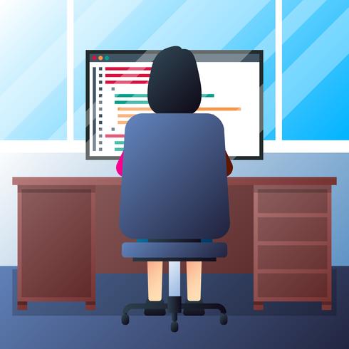 Female App Developer On Monitor Developing Applications Illustration vector