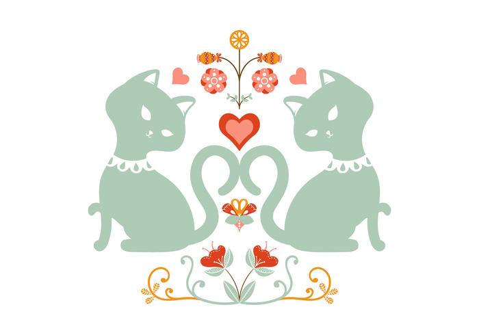 Floral Cat Folk Illustration vector